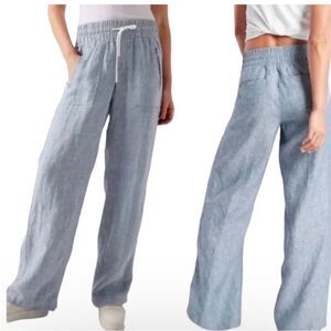 ATHLETA Cabo linen blue Chambray wide leg drawstring high waist pant 12